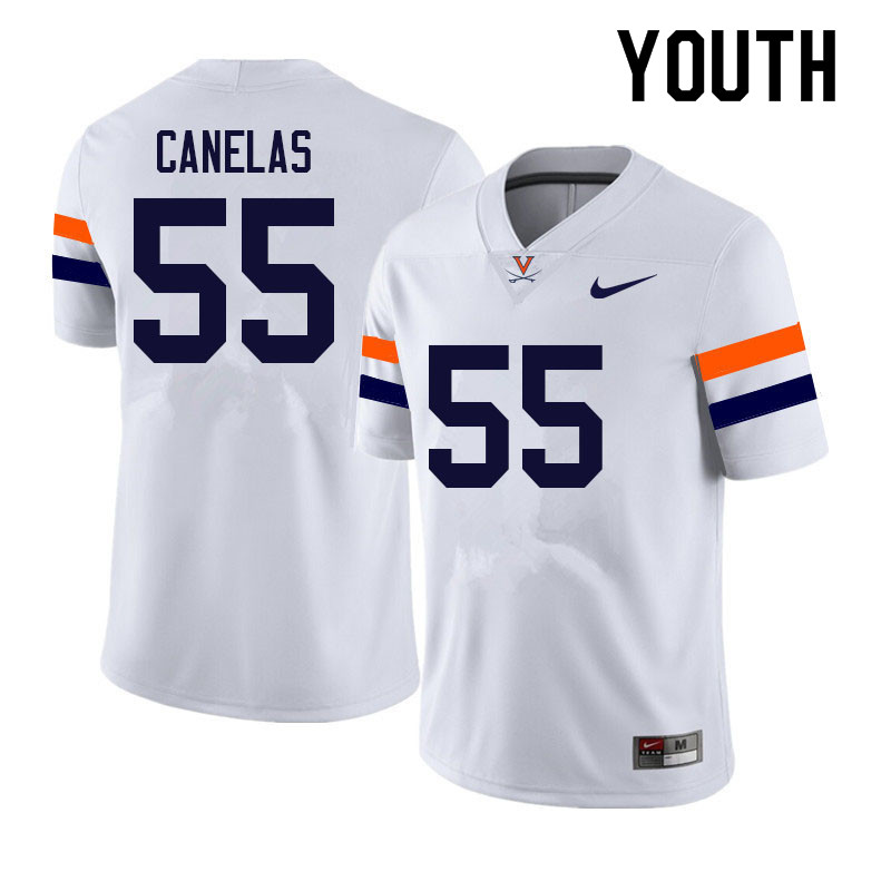 Youth #55 Andrew Canelas Virginia Cavaliers College Football Jerseys Sale-White - Click Image to Close